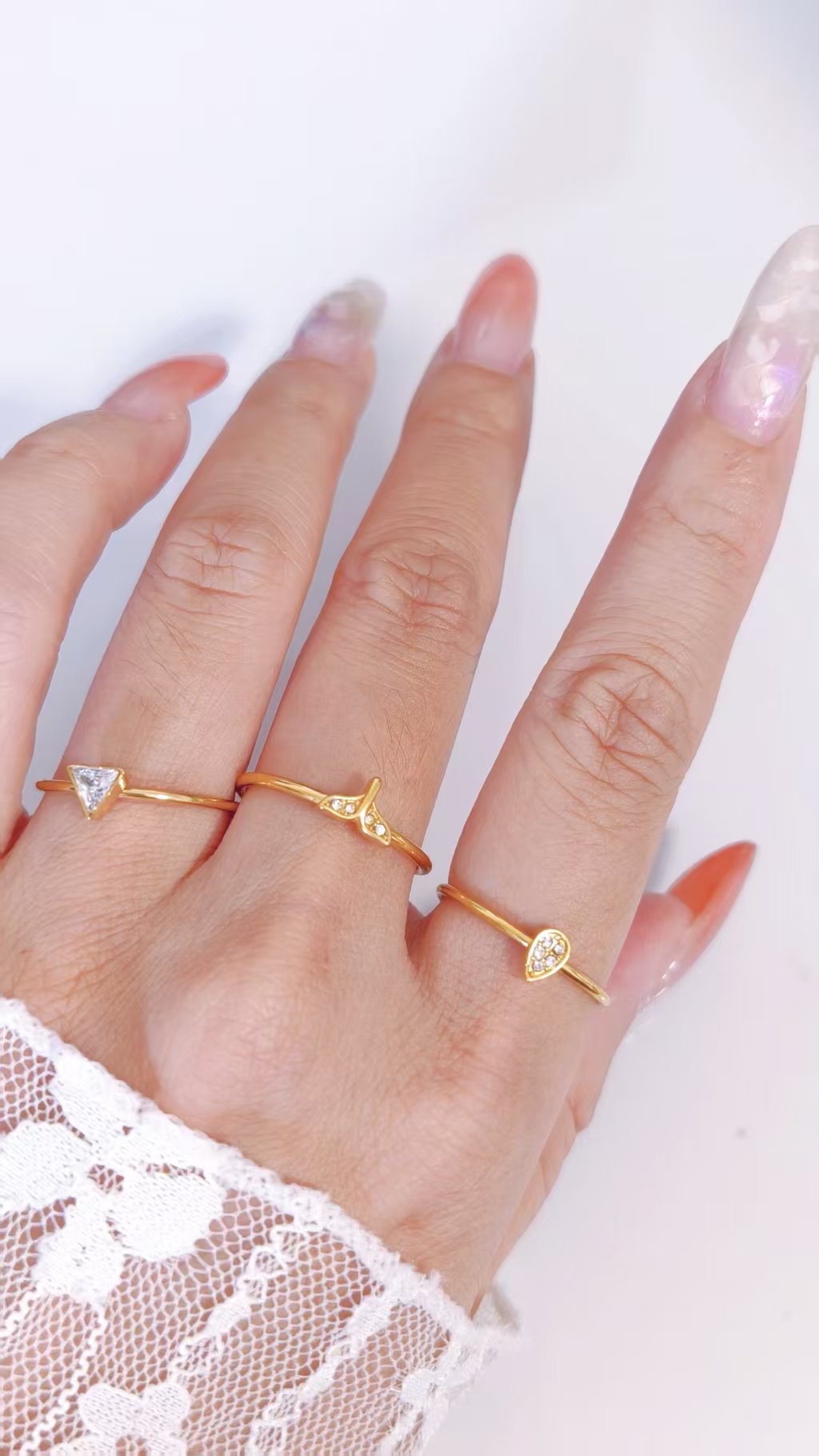 Triangle Bezel Zircon Dainty Open Ring - Image 3