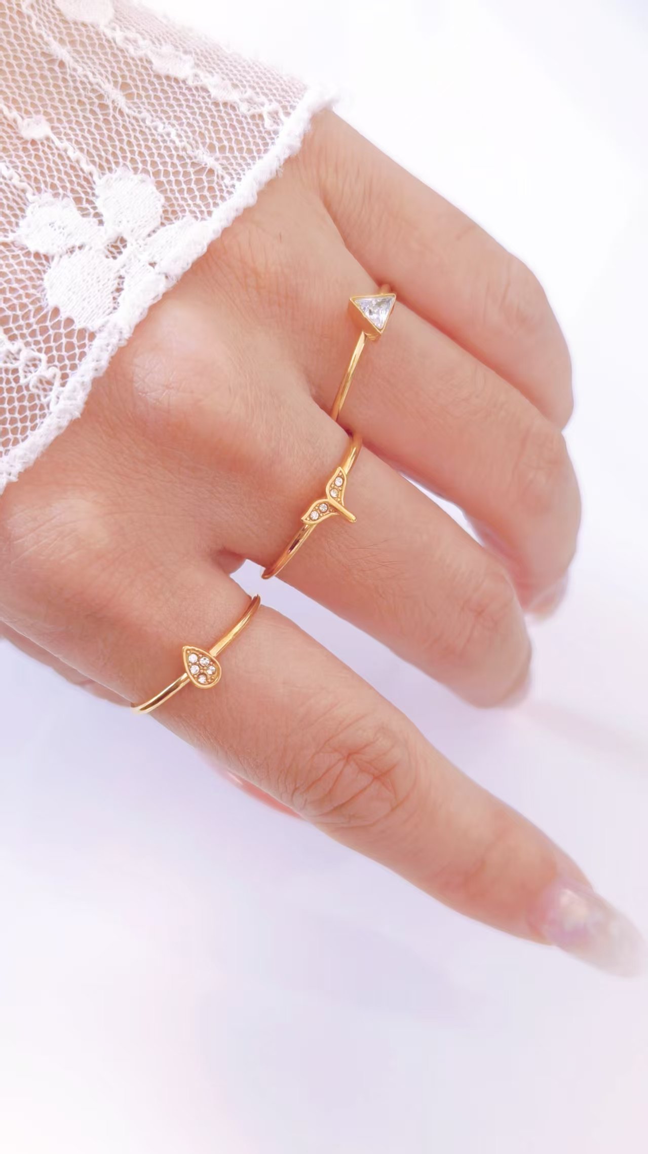 Triangle Bezel Zircon Dainty Open Ring - Image 2