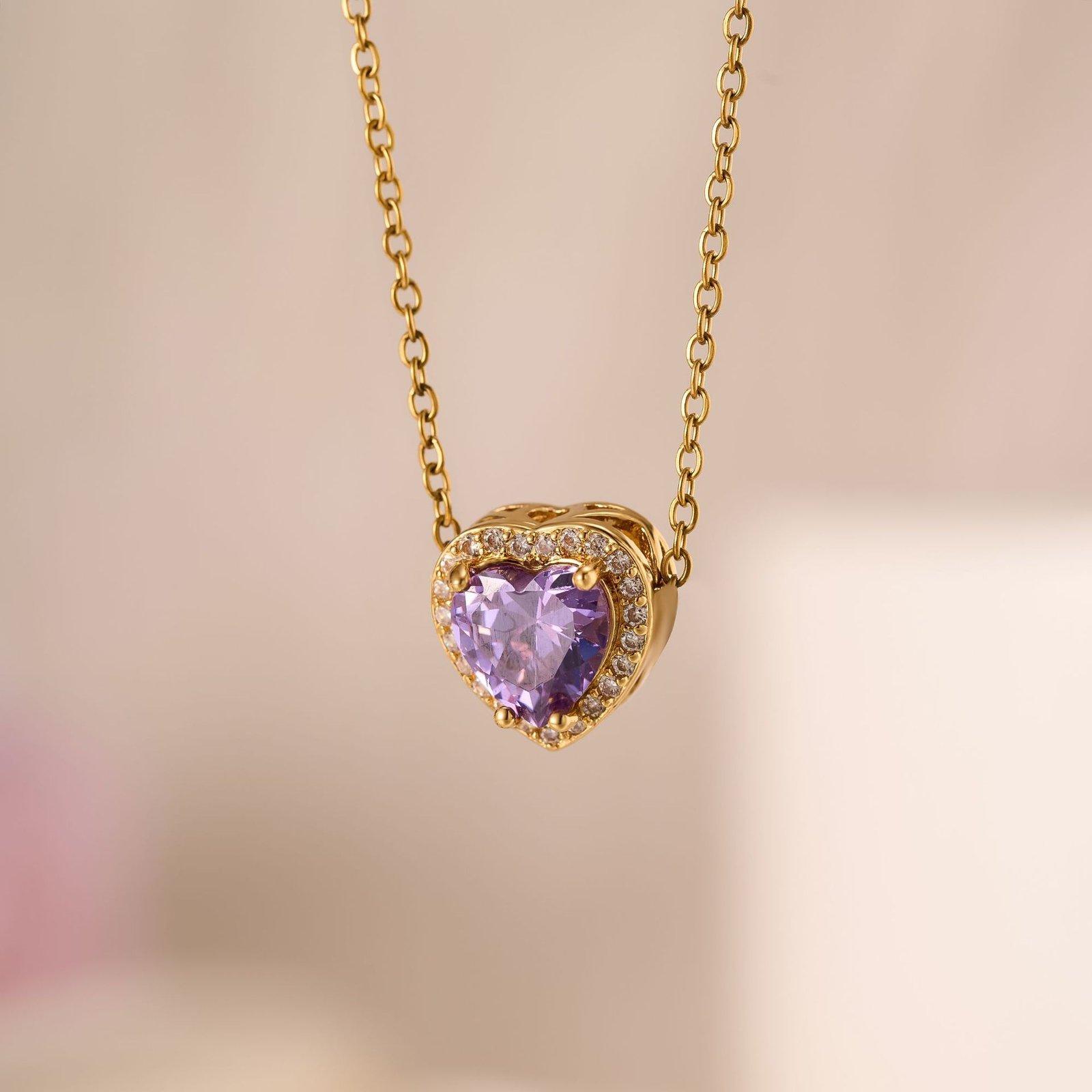Amethyst Halo Heart Necklace - Image 2