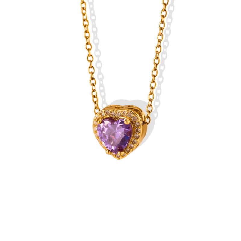 Amethyst Halo Heart Necklace