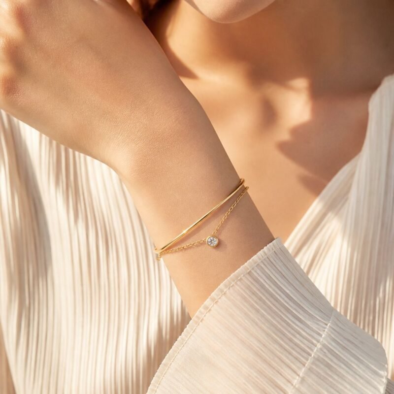 Bezel Zircon Double Layer Bangle Chain Bracelet