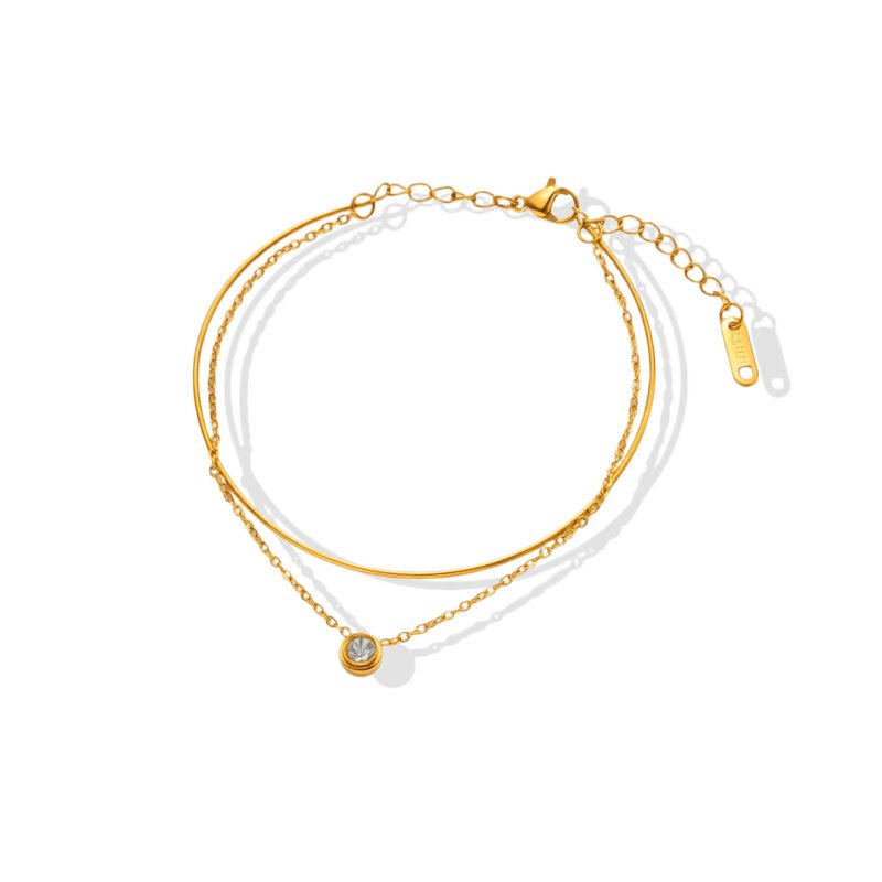 Bezel Zircon Double Layer Bangle Chain Bracelet