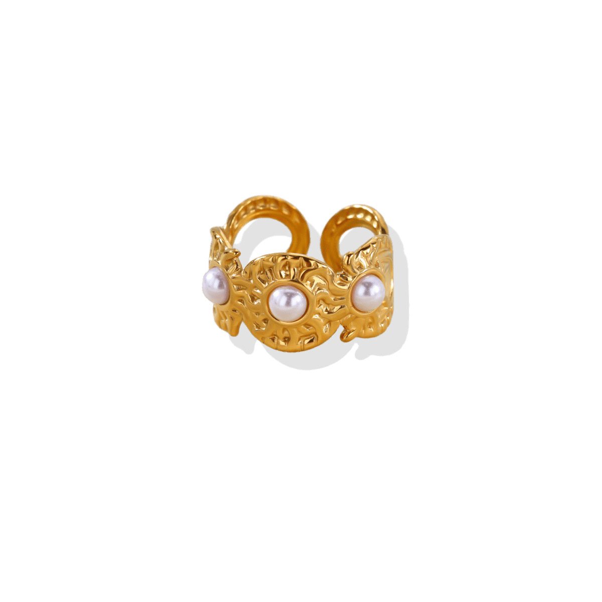 Hammered Pearl Trio Ring