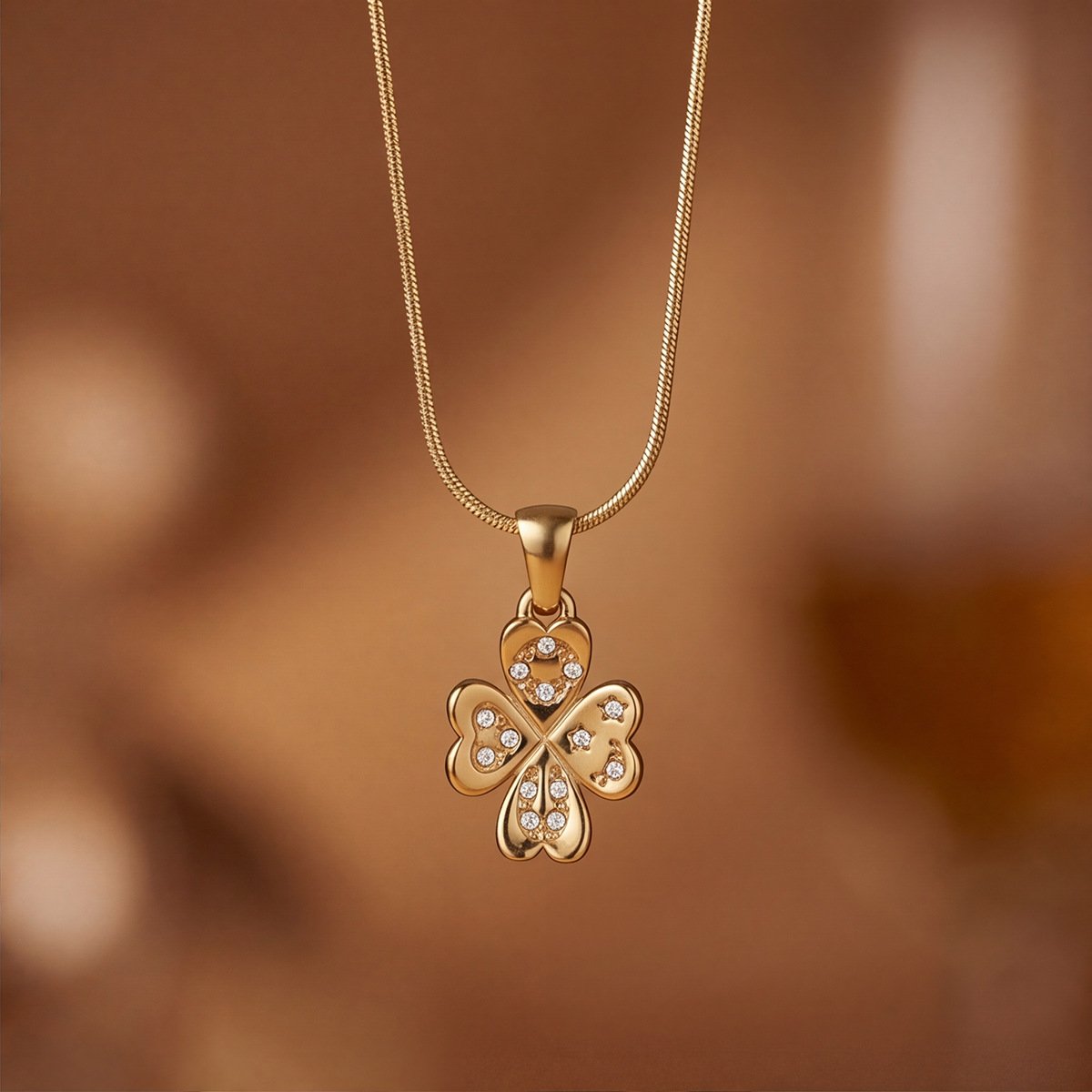 Heart Petal Clover Zircon Snake Chain Necklace - Image 4