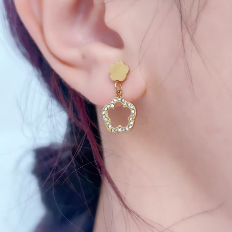 Hollow Clover Pavé Frame Drop Earrings