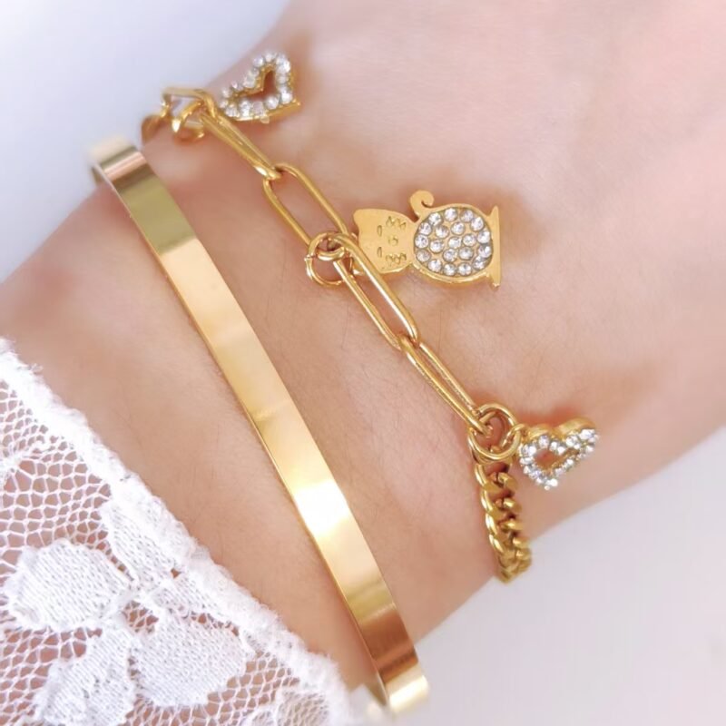 Kitty & Heart Charm Bracelet