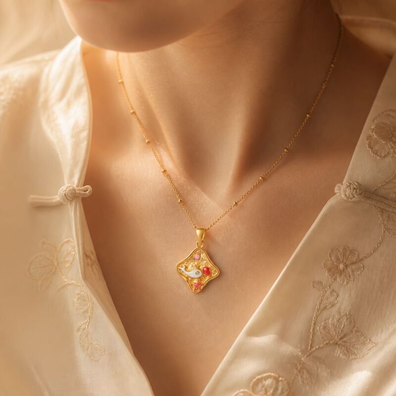 Ocean Scene Enamel Pendant Satellite Chain Necklace
