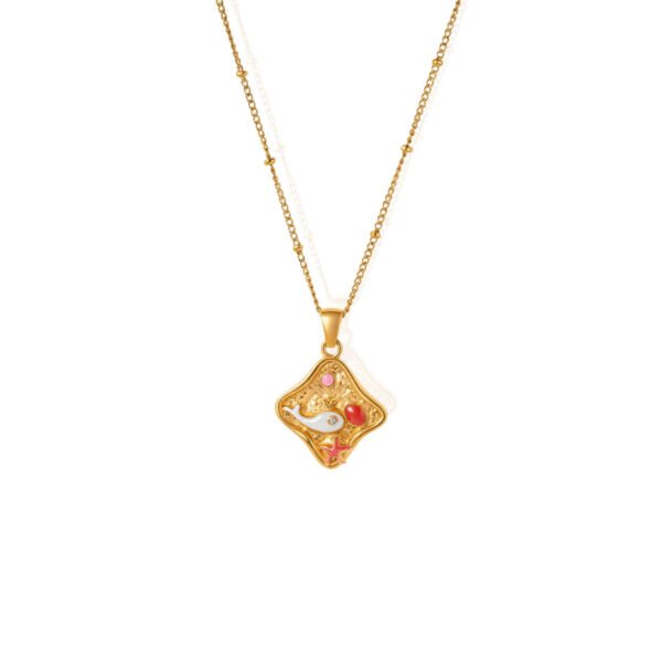 Ocean Scene Enamel Pendant Satellite Chain Necklace