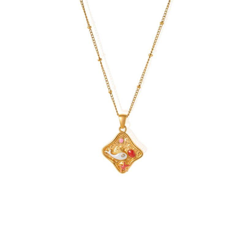 Ocean Scene Enamel Pendant Satellite Chain Necklace