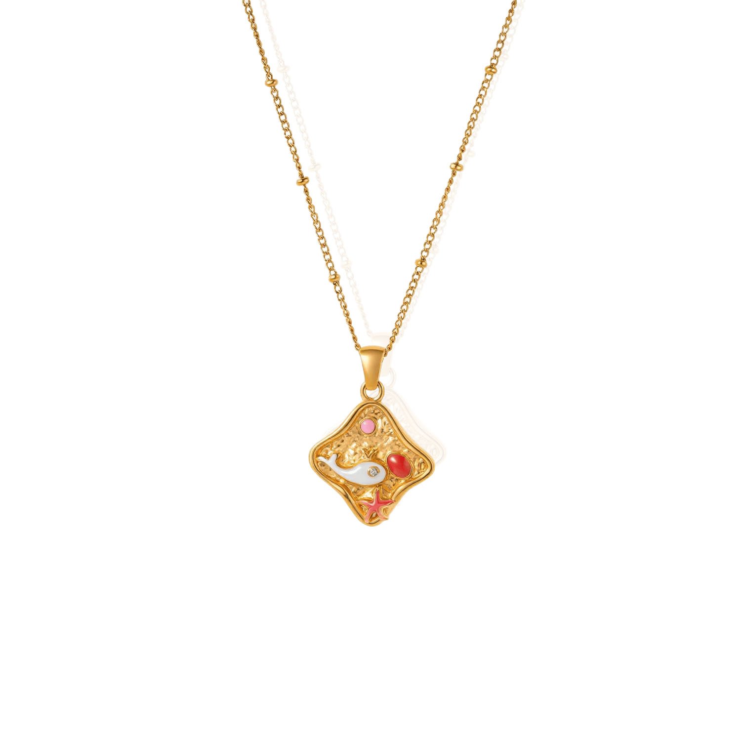 Ocean Scene Enamel Pendant Satellite Chain Necklace