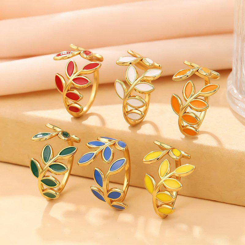 Olive Leaf Enamel Ring - Image 5