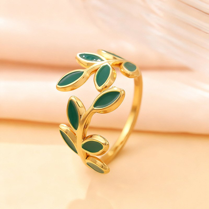 Olive Leaf Enamel Ring - Image 6