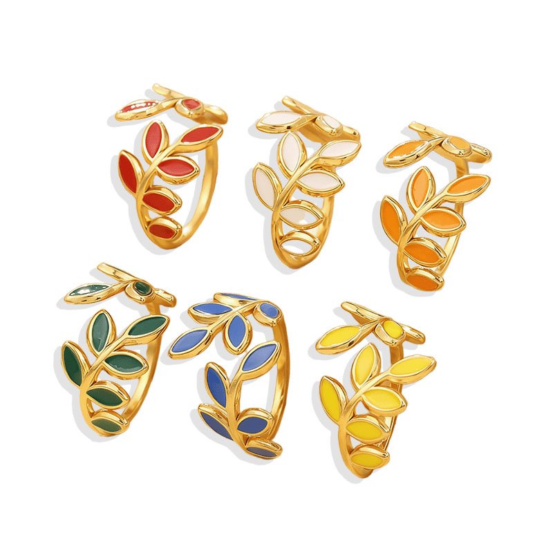 Olive Leaf Enamel Ring