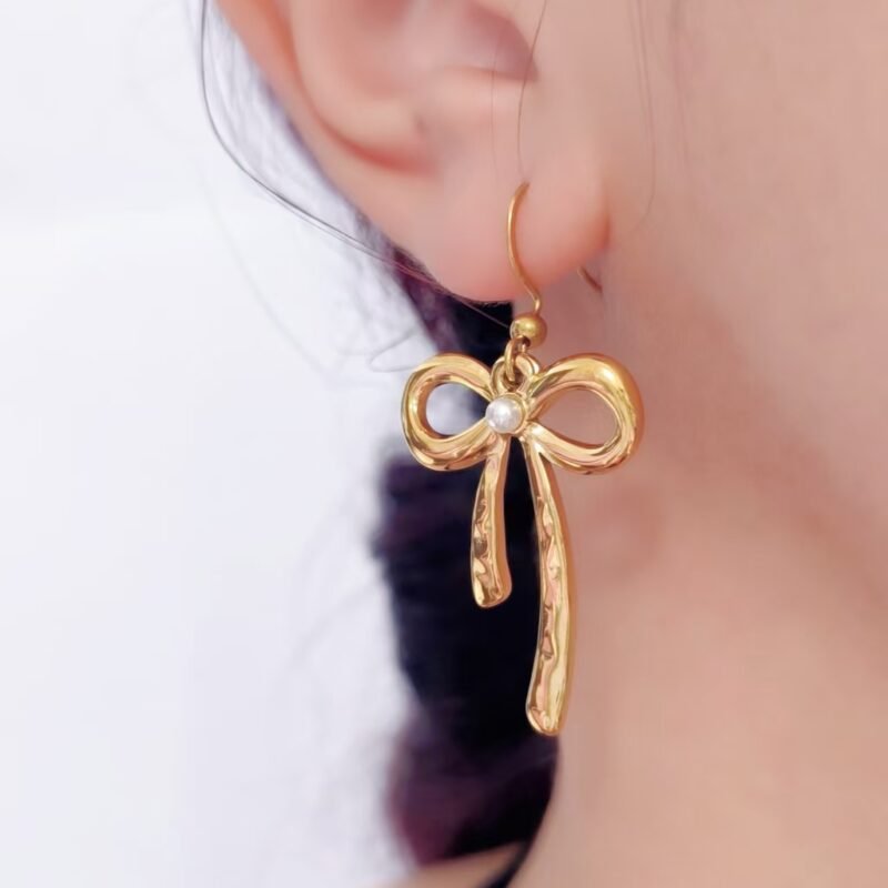 Pearl Bow Drop Earrings