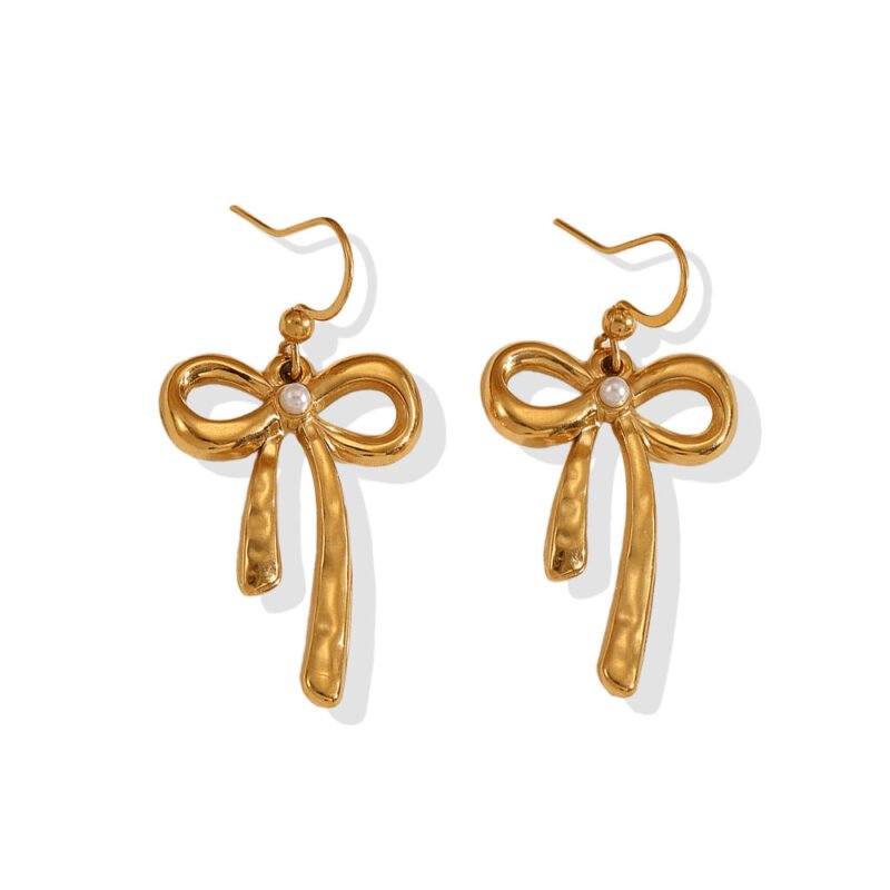 Pearl Bow Drop Earrings