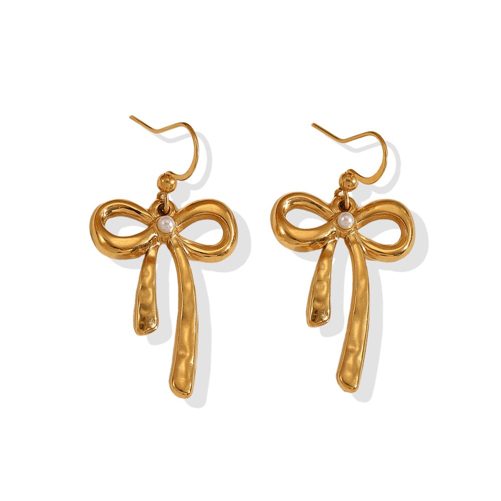 Pearl Bow Drop Earrings