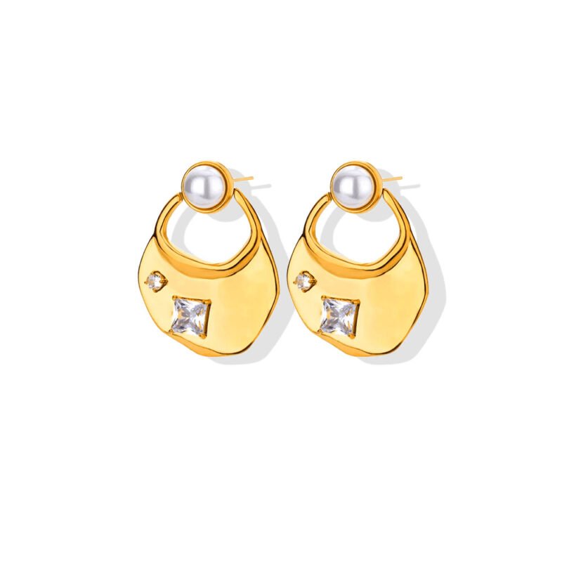 Pearl Top Zircon Hammered Teardrop Hoop Earrings