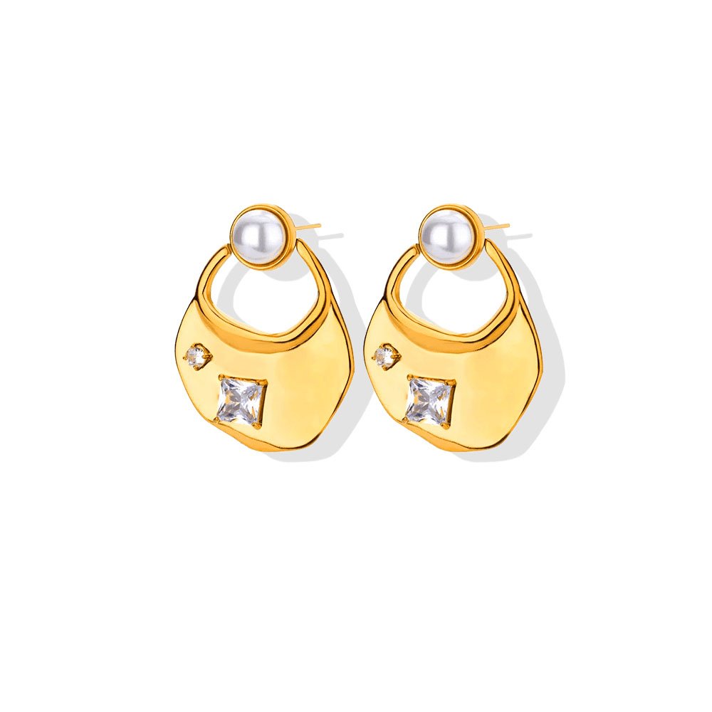Pearl Top Zircon Hammered Teardrop Hoop Earrings