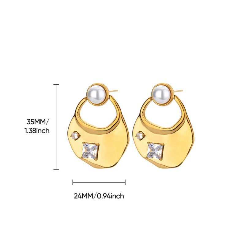 Pearl Top Zircon Hammered Teardrop Hoop Earrings