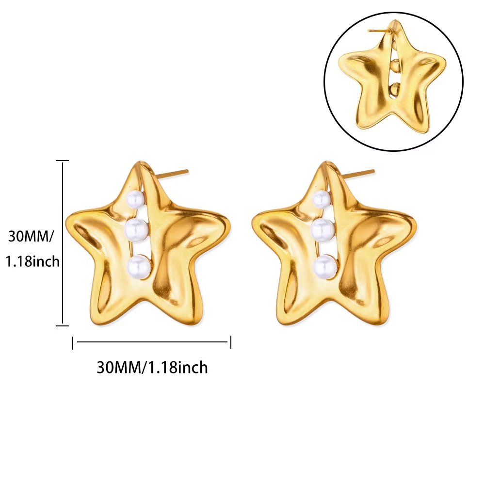 Puffy Star Pearl Bead Stud Earrings - Image 3