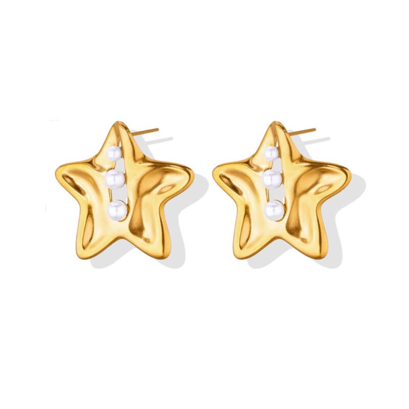 Puffy Star Pearl Bead Stud Earrings