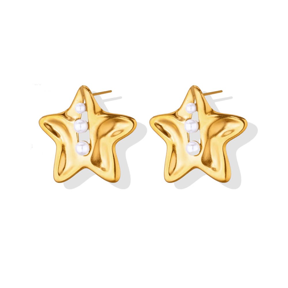 Puffy Star Pearl Bead Stud Earrings