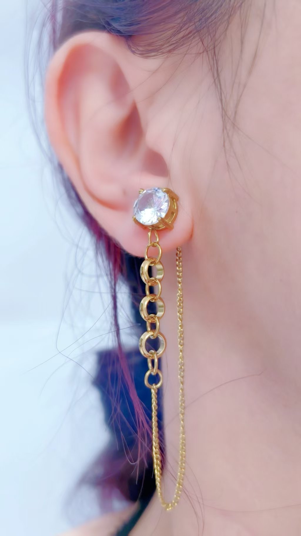 Solitaire Zircon Double Chain Tassel Drop Earrings - Image 2