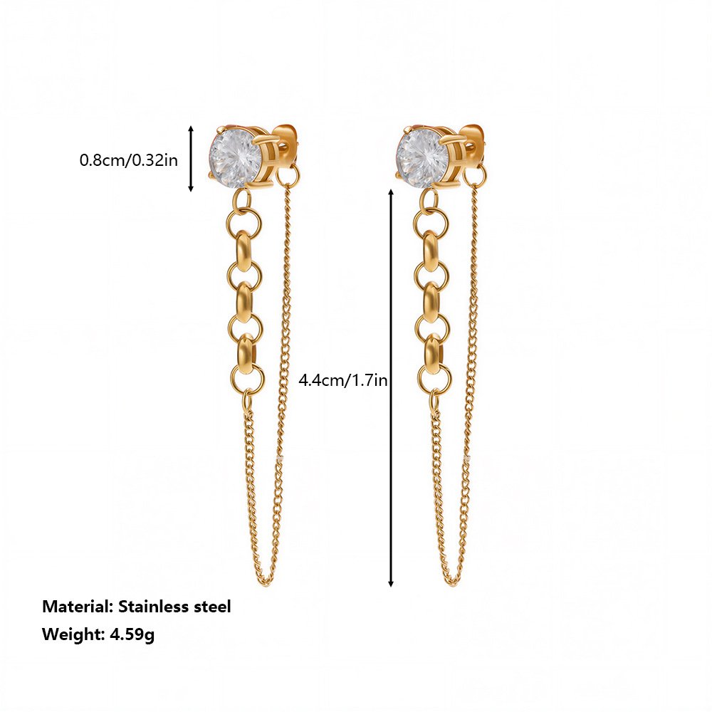 Solitaire Zircon Double Chain Tassel Drop Earrings - Image 5