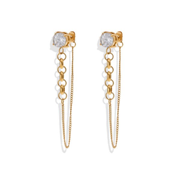 Solitaire Zircon Double Chain Tassel Drop Earrings