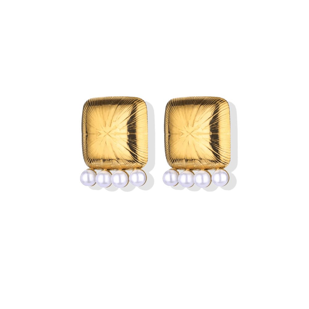 Starburst Puff Square Pearl Fringe Stud Earrings