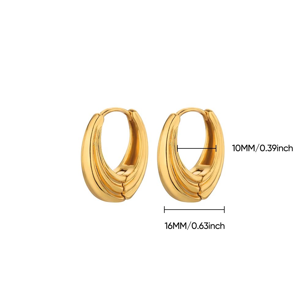 Triple Groove Chunky Oval Hoop Earrings - Image 3