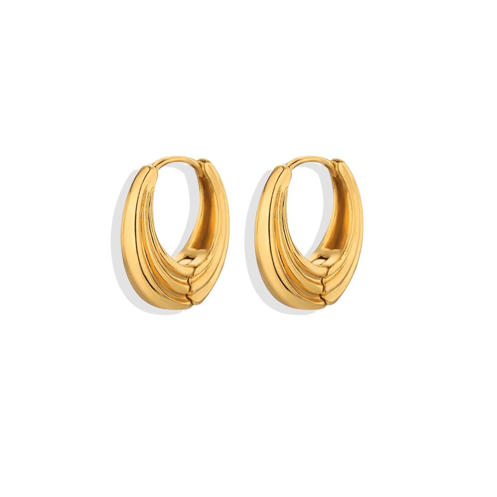 Triple Groove Chunky Oval Hoop Earrings