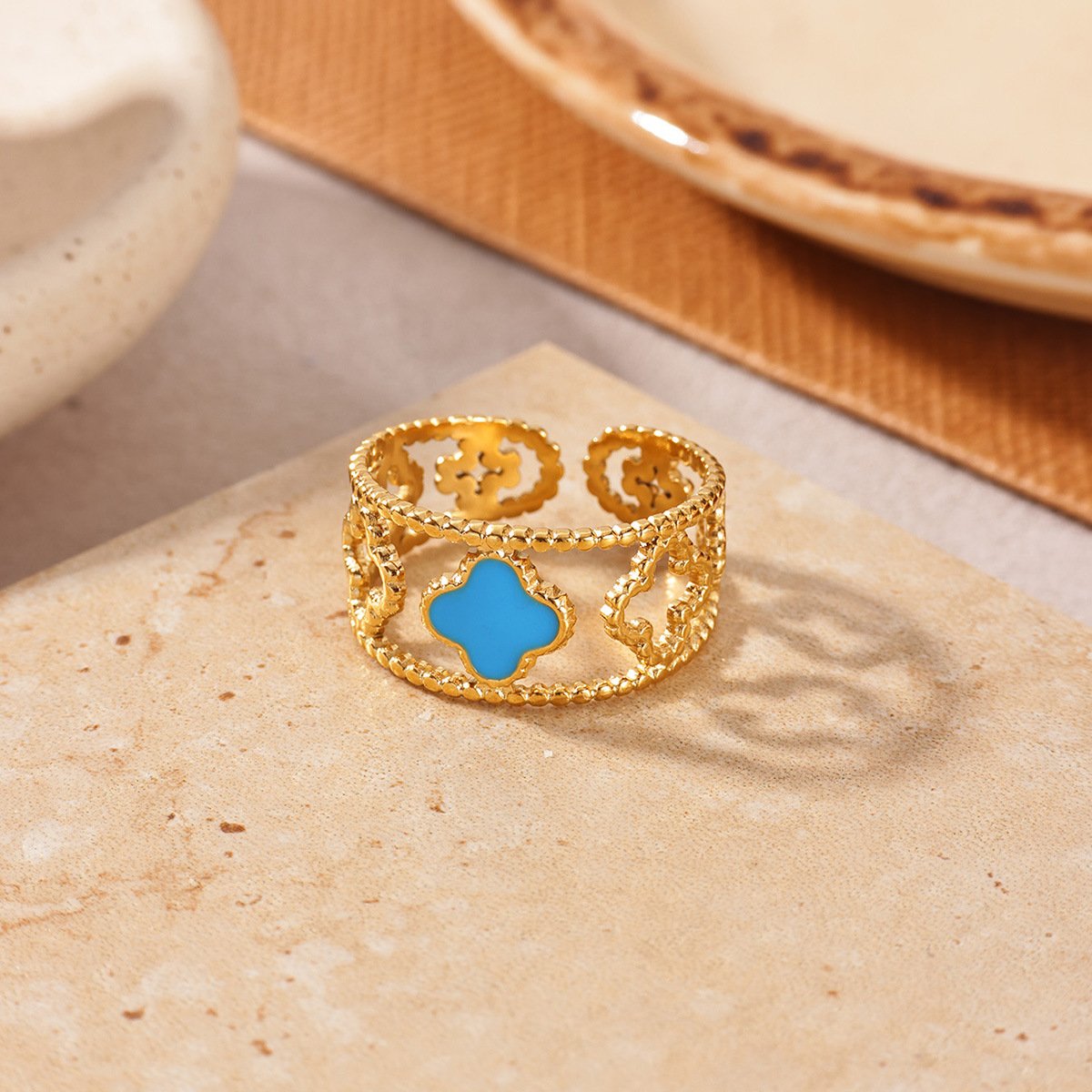 Turquoise Clover Band Ring - Image 3