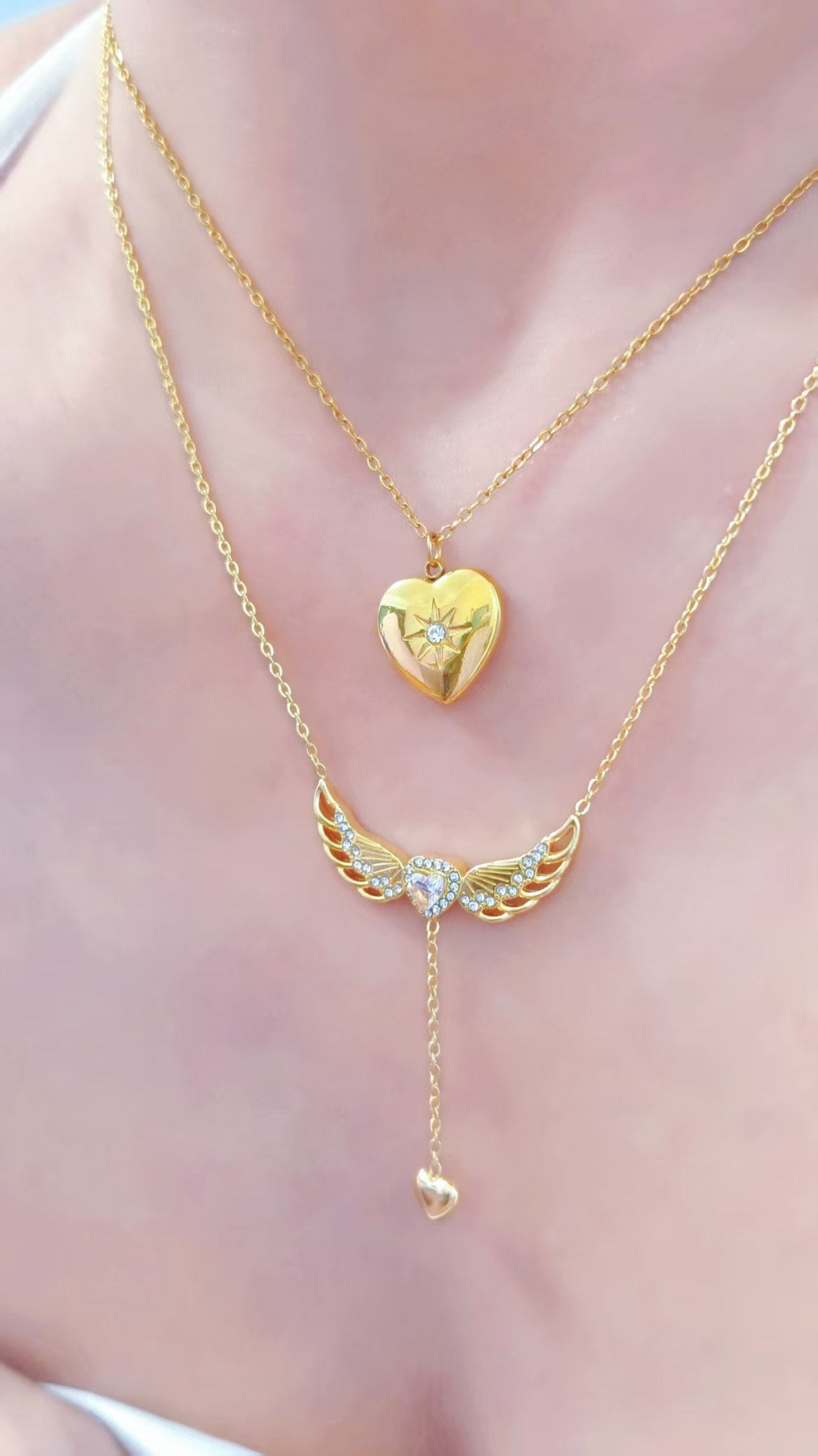 Angel Wings Drop Heart Necklace - Image 3