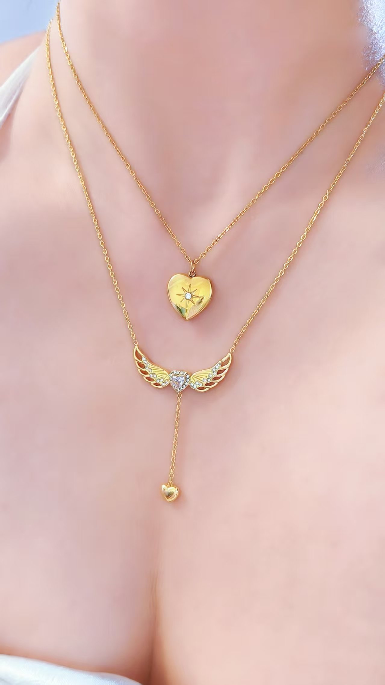 Angel Wings Drop Heart Necklace - Image 2