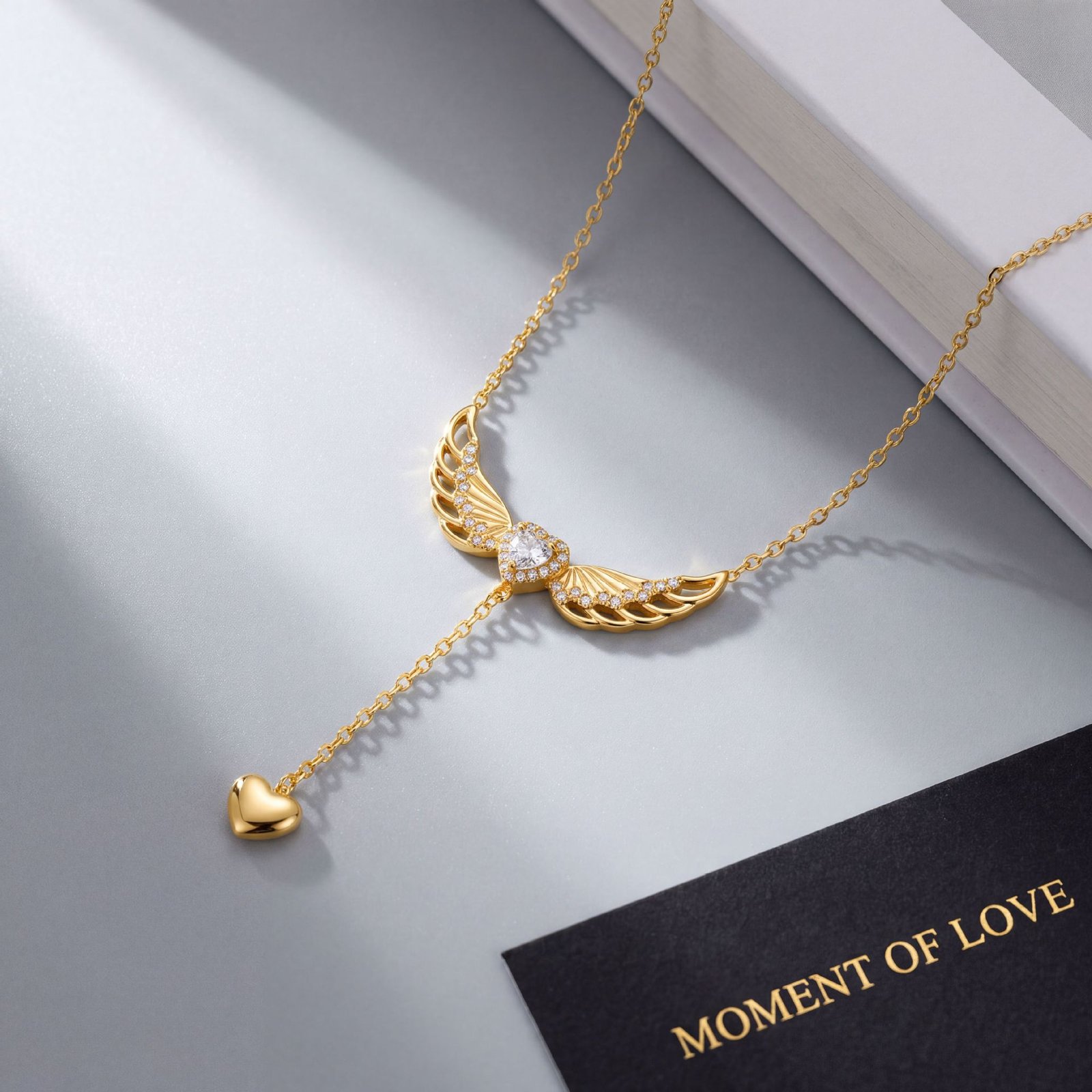 Angel Wings Drop Heart Necklace - Image 7