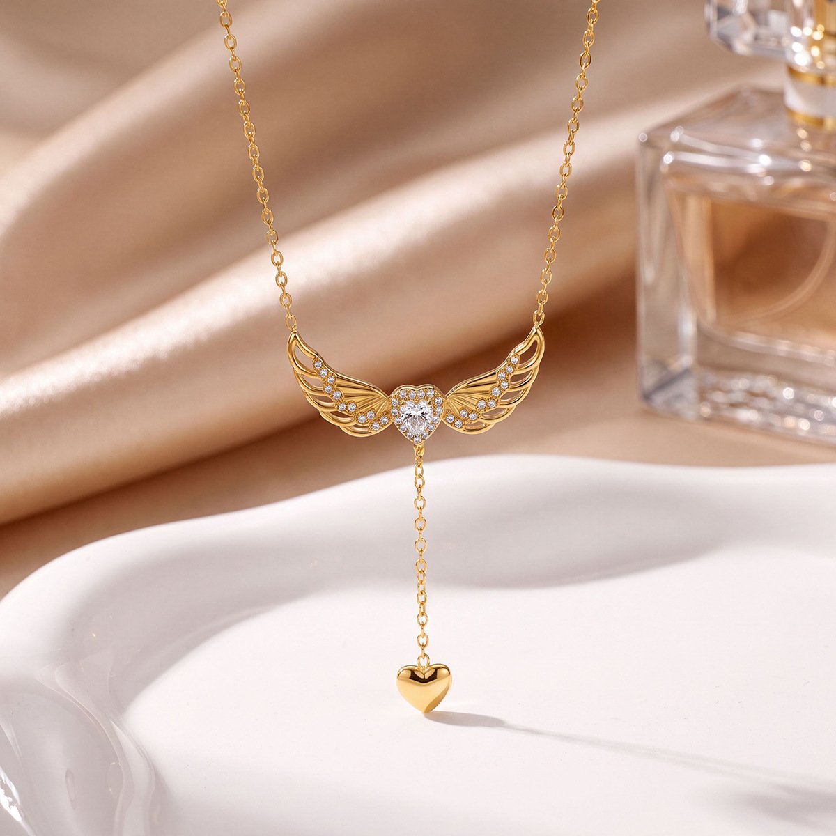 Angel Wings Drop Heart Necklace - Image 6