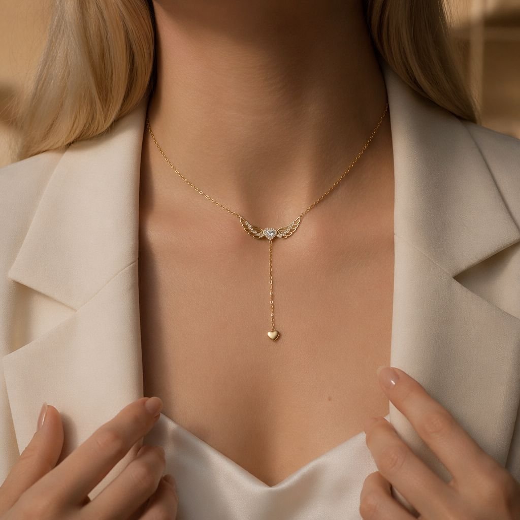 Angel Wings Drop Heart Necklace - Image 5
