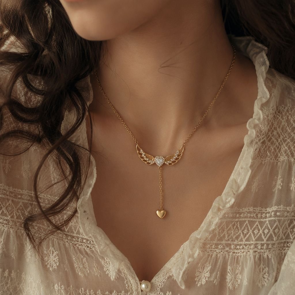 Angel Wings Drop Heart Necklace - Image 4