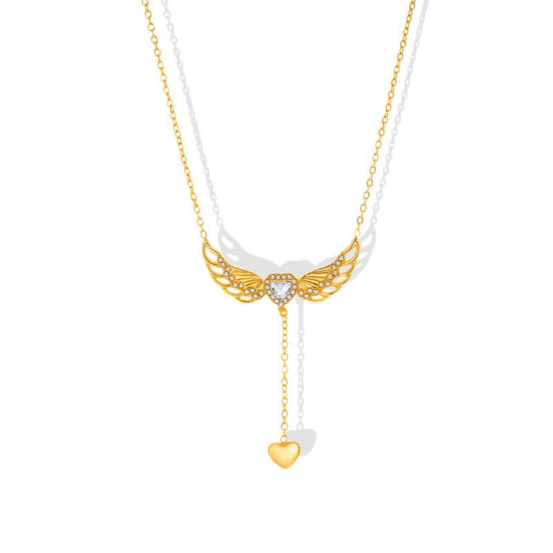 Angel Wings Drop Heart Necklace