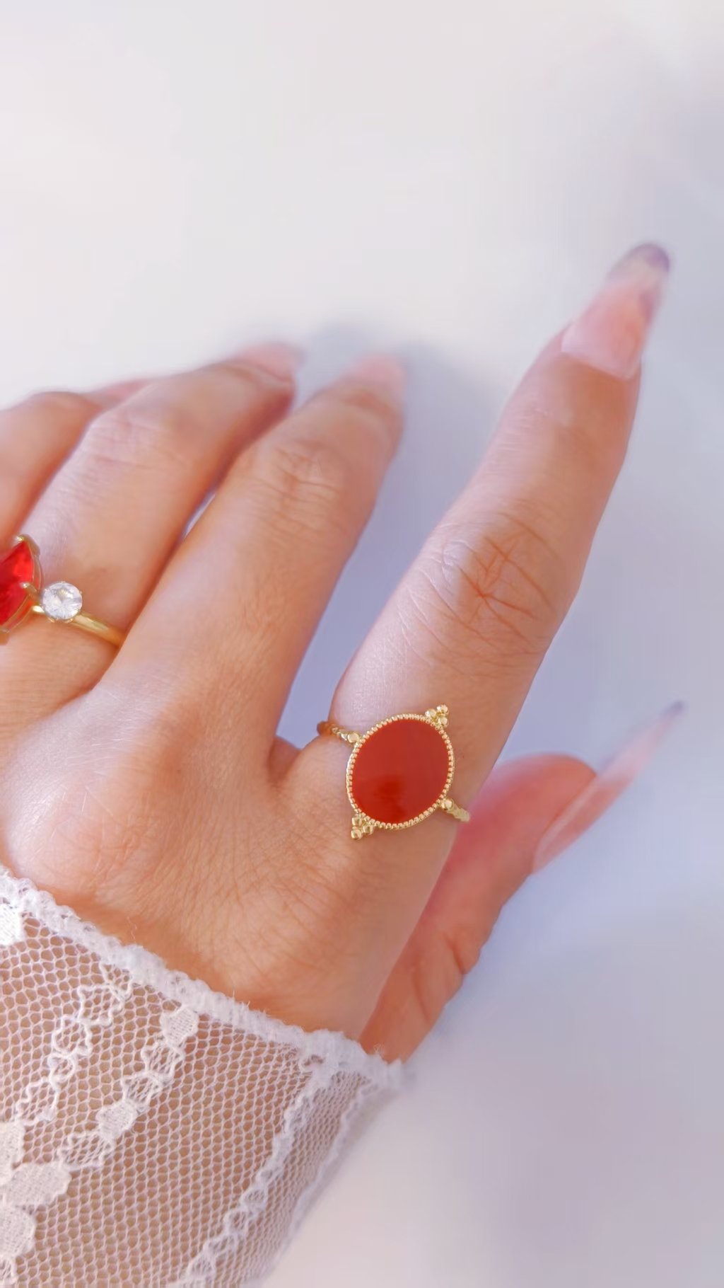 Antique Coin Round Enamel Ring - Image 3