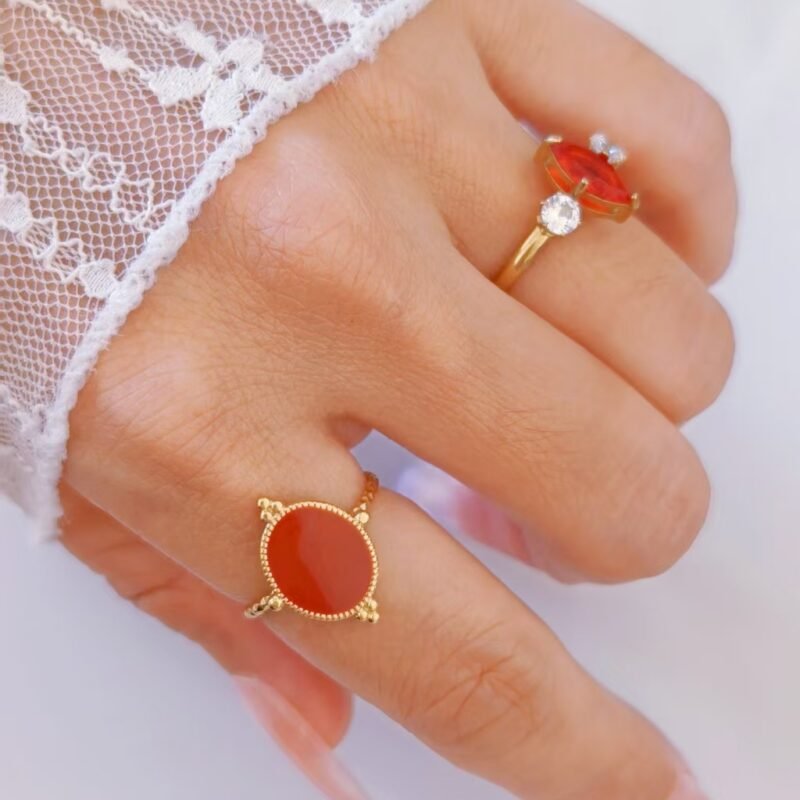 Antique Coin Round Enamel Ring