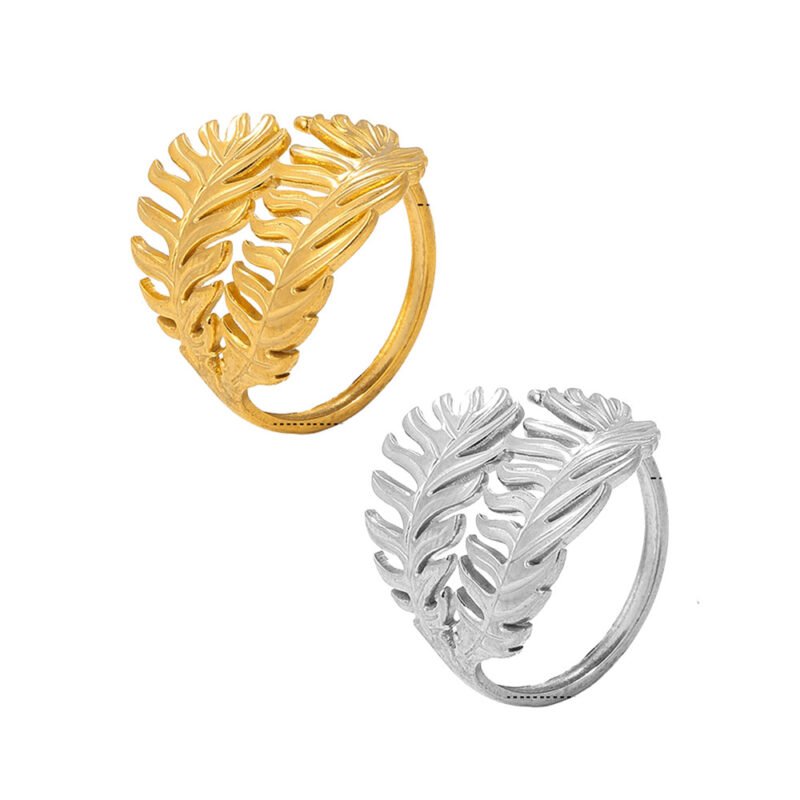 Fern Fold Crossed Leaf Ring