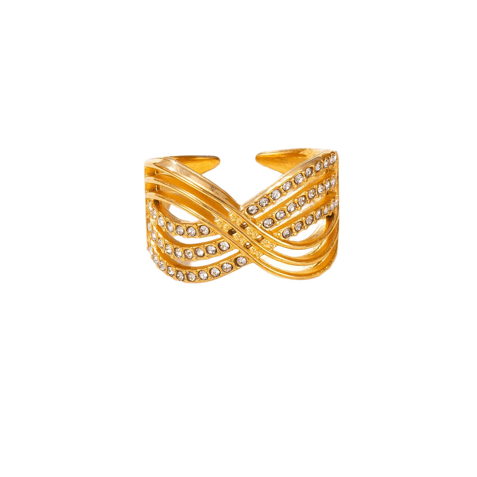 Golden Crossed Ribbon Zircon Ring