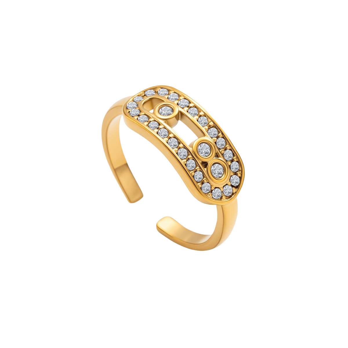 Golden Geometric Zircon Frame Ring