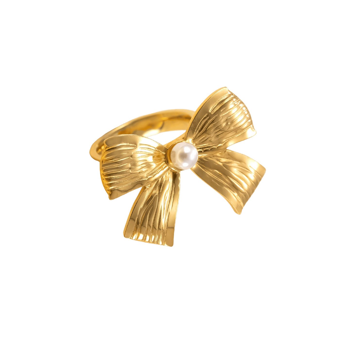 Golden Pearl Bow Ring