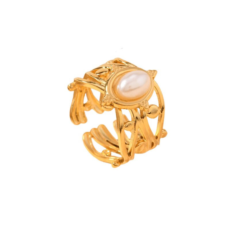 Golden Vine Pearl Open Ring