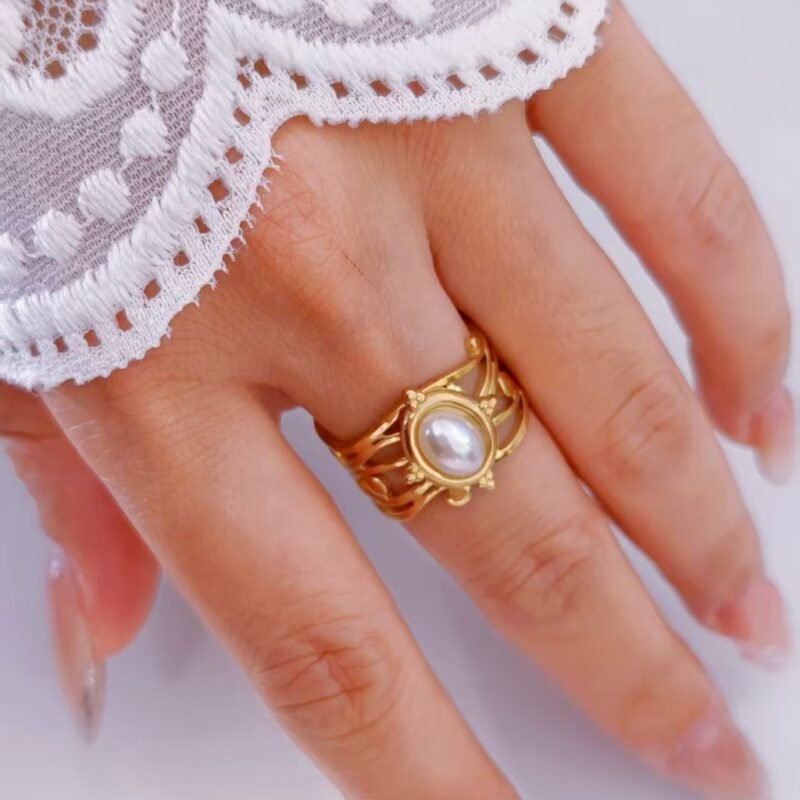 Golden Vine Pearl Open Ring