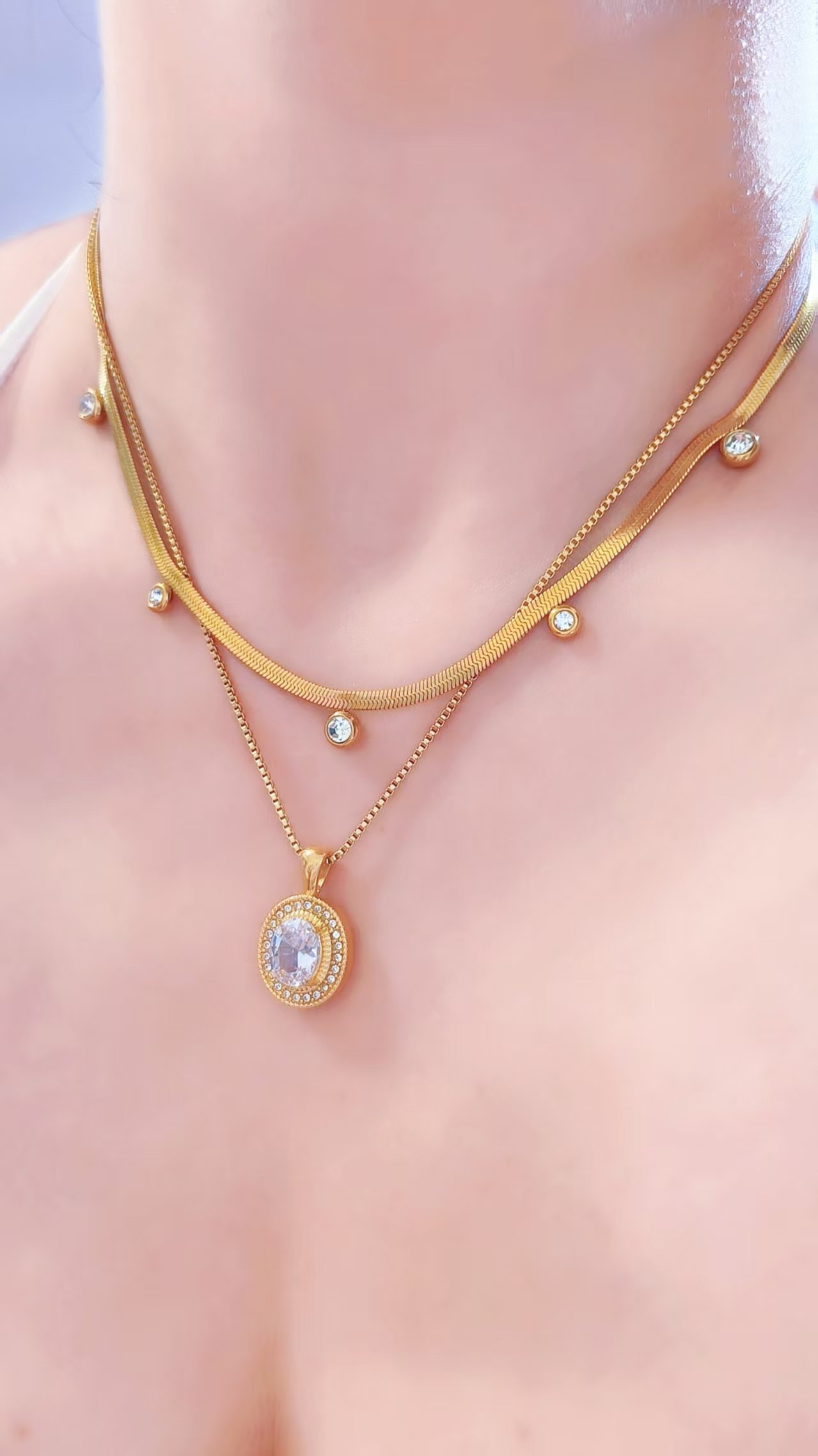 Grand Halo Oval Pendant Necklace - Image 2