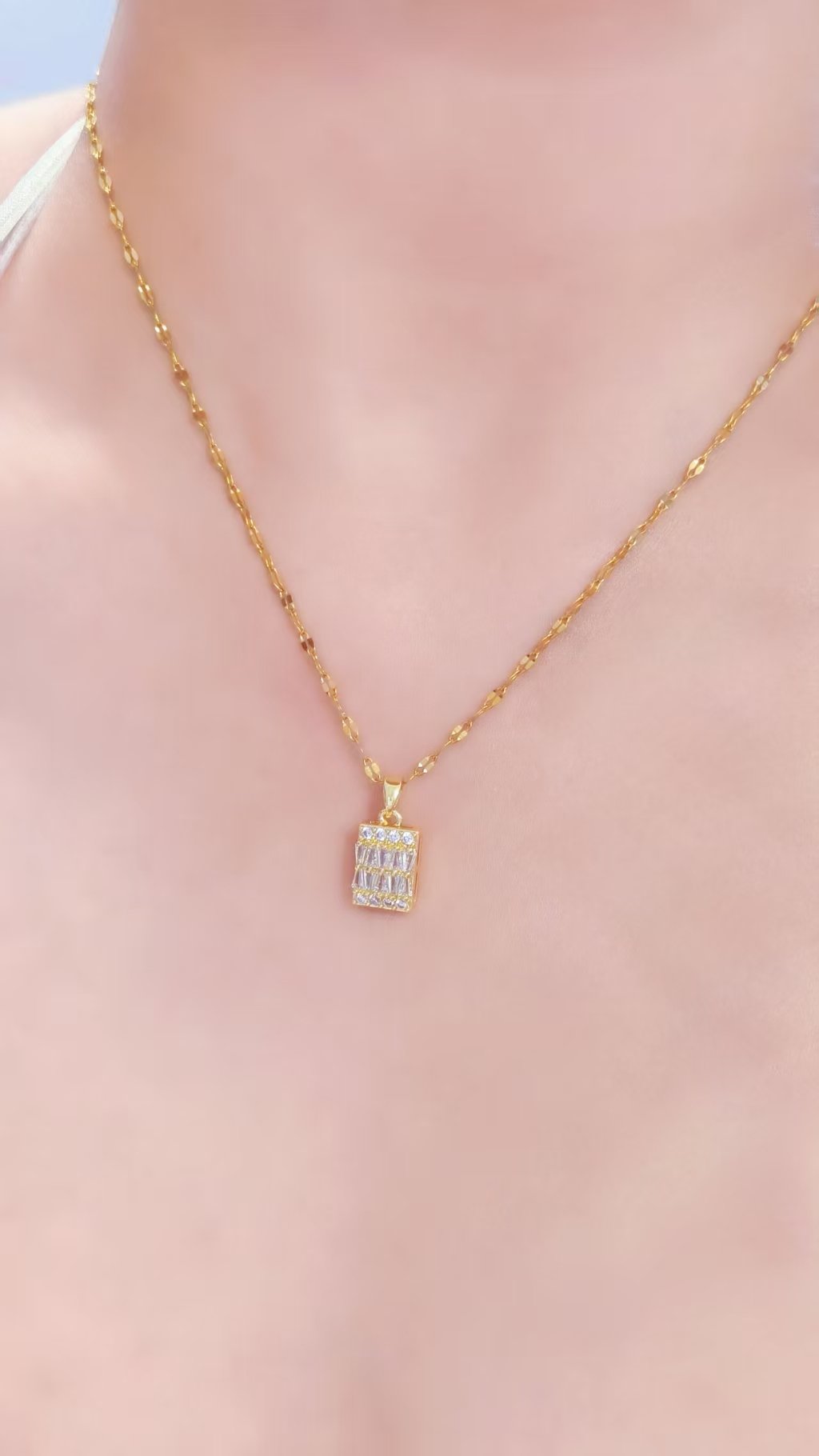 Ice Block Baguette Pendant Necklace - Image 2